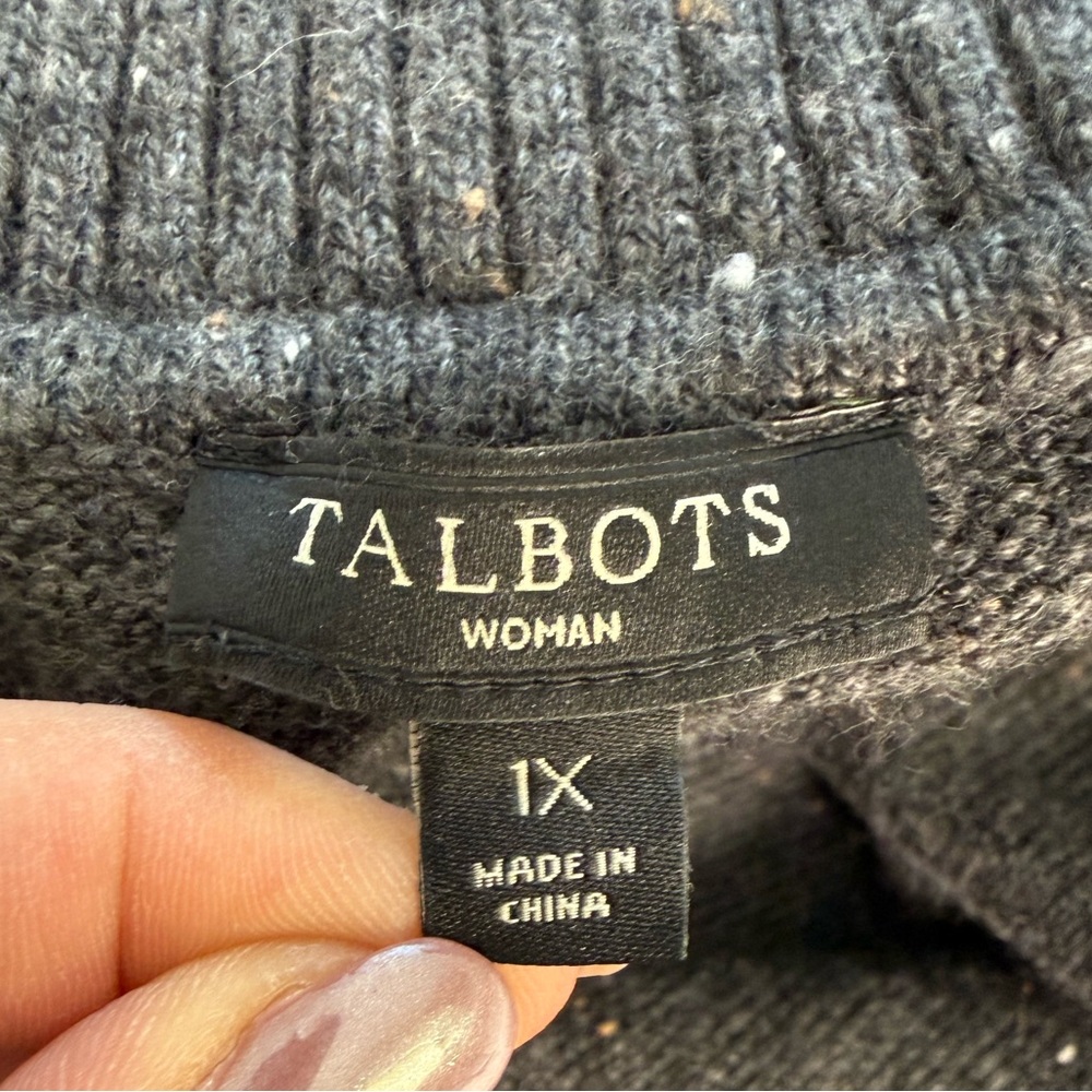 Talbots 1X Charcoal Speckled Knit Turtleneck Sweater Dress Stretch - Picture 6 of 12
